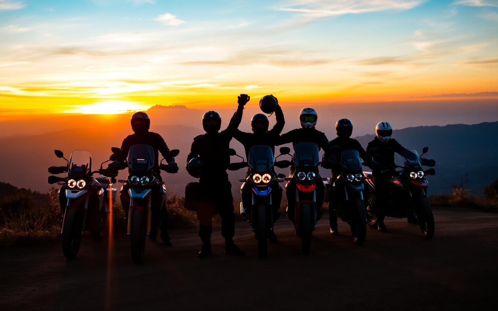 Grupo de pilotos ao pôr do sol